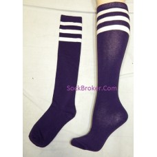 Purple and white triple striped knee high socks 